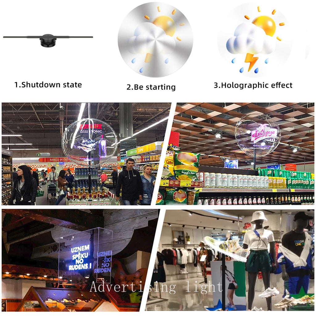 3D Hologram Fan 42CM WiFi 3D Holographic Projector Advertising Display Light HD Holographic Projector for Stores Bars Party Xmas